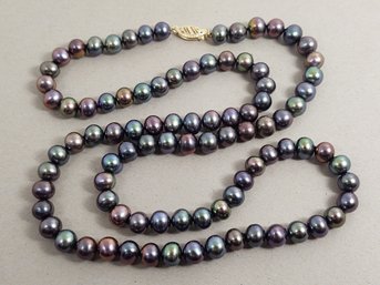 VINTAGE 14K GOLD 6.5mm CULTURED BLACK PEARL NECKLACE