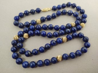 VINTAGE 14K GOLD & GOLD FILLED LAPIS LAUZLI BEADED NECKLACE