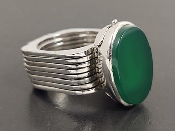 VERY INTERESTING VINTAGE STERLING SILVER CHRYSOPRASE FOLD UP RING / BRACELET