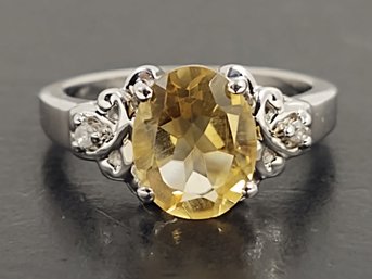 BEAUTIFUL STERLING SILVER YELLOW SAPPHIRE & WHITE TOPAZ RING