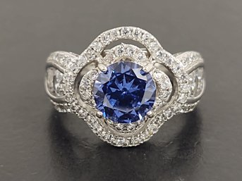 STUNNING STERLING SILVER TANZANITE & CZ RING