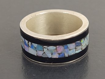 DESIGNER DTR JAY KING STERLING SILVER ONYX INLAYD MOSAIC OPAL BAND RING