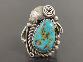 VINTAGE SIGNED 'RL' NAVAJO NATIVE AMERICAN STERLING SILVER TURQUOISE RING