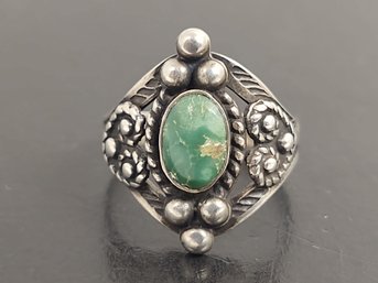 ANTIQUE NATIVE AMERICAN FRED HARVEY ERA STERLING SILVER TURQUOISE RING