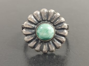 ANTIQUE NATIVE AMERICAN FRED HARVEY ERA STERLING SILVER TURQUOISE FLOWER RING