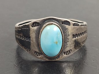 ANTIQUE NATIVE AMERICAN FRED HARVEY ERA STERLING SILVER TURQUOISE RING