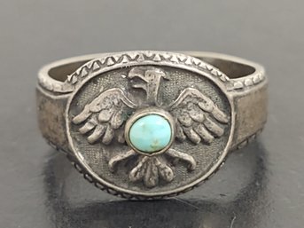 ANTIQUE NATIVE AMERICAN FRED HARVEY ERA STERLING SILVER TURQUOISE THUNDERBIRD RING