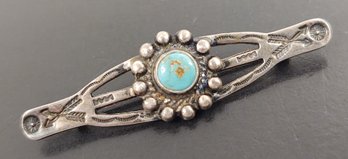 ANTIQUE NATIVE AMERICAN FRED HARVEY ERA STERLING SILVER TURQUOISE PIN