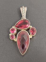 VINTAGE STERLING SILVER RUBY RED GLASS PENDANT