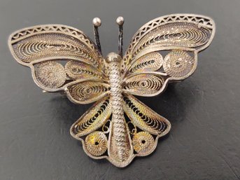 VINTAGE 800 SILVER FILIGREE BUTTERFLY BROOCH