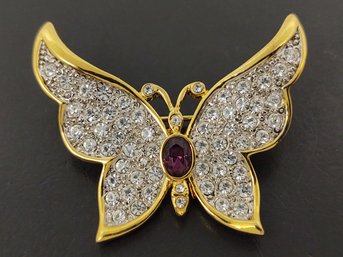 VINTAGE DESIGNER SWAROVSKI GOLD TONE CRYSTAL BUTTERFLY BROOCH