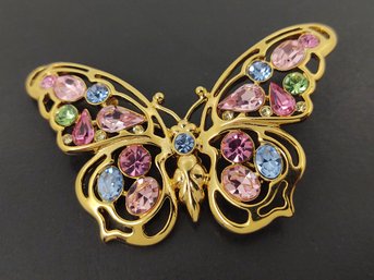 VINTAGE DESIGNER NOLAN MILLER GOLD TONE RHINESTONE BUTTERFLY PENDANT