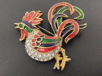 VINTAGE ENAMEL RHINESTONE ROOSTER BROOCH