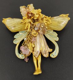 BEAUTIFUL DESIGNER KIRKS FOLLY GOLD TONE ENAMEL PIXIE FAIRY BROOCH / PENDANT