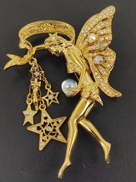 BEAUTIFUL DESIGNER KIRKS FOLLY GOLD TONE RHINESTONE FAIRY GODMOTHER BROOCH