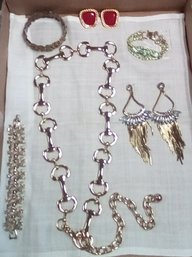 Sparkling Cora & 2 Other Bracelets, Gold Tone Necklace & Glamorous Earrings - 6 Items  LW/C3
