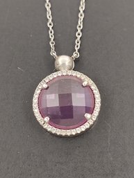 BEAUTIFUL STERLING SILVER PINK & WHITE TOPAZ NECKLACE