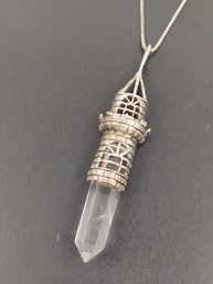 VINTAGE STERLING SILVER HEALING CRYSTAL CASTLE TOWER NECKLACE