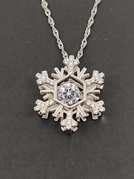 STUNNING STERLING SILVER SHIMMER CZ SNOWFLAKE NECKLACE