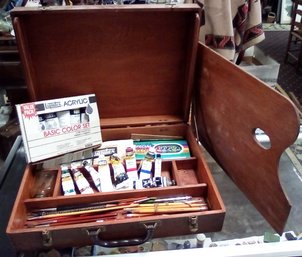 Vintage Portable Painting Kit Includes Liquitex Acrylic Color Set, Sakura Water Colors, Brushes, Palette.PM-B5