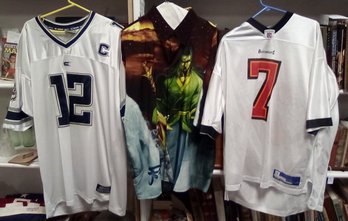 2XL: BillionBay Poly Dress Shirt, UCONN #12 Colosseum Jersey & Buccaneers NFL #7 Garcia Jersey AW/C3 Bag