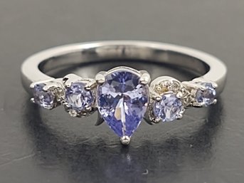 BEAUTIFUL STERLING SILVER TANZANITE & WHITE TOPAZ RING