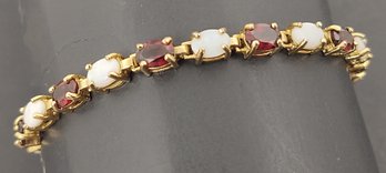 BEAUTIFUL GOLD OVER STERLING SILVER OPAL & GARNET TENNIS BRACELET