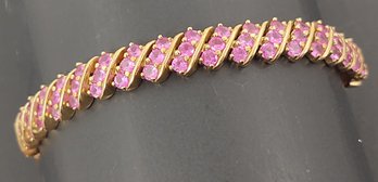 BEAUTIFUL GOLD OVER STERLING SILVER PINK SAPPHIRE ROWS BRACELET