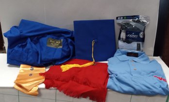Assorted Clothing, Graduation Cap And Gown,boxer Shorts,cvs Polo Shirt, Wool Scarf John B / A2
