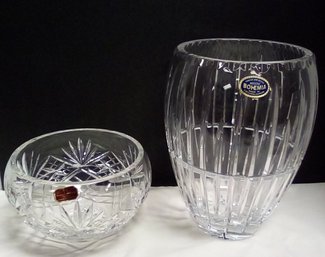 Bohemia Hand  Cut Lead Crystal Czech Vase From Villeroy & Boch & A Doulton Int'l Crystal Czech Bowl JohB/A4