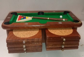 CHARMING MINIATURE POOL TABLE WITH COSTERS. JOHN B / D2