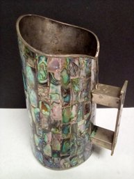 Striking  Alpaca Silver Pitcher With Abalone Shell Overlay - Taxco, Mexico   MB/B4