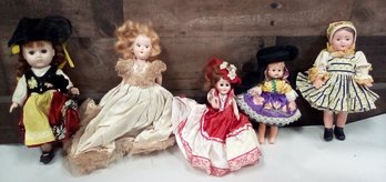 Collection Of 5 Vintage Dolls, Most With Blinking Eyes & Wonderful Costumes  SW/E4