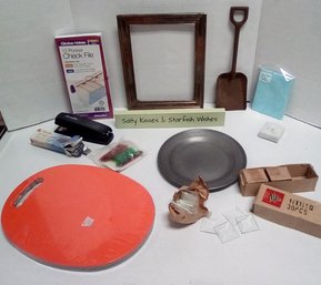 Treasure Lot-Meridional Frame, GK Pewter Dish, Office Supplies, Poly Cuttting Boards, Glass Tiles & More EH/D3