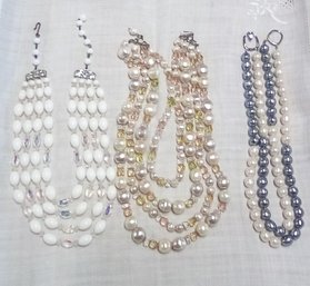 Elegant Selection Of Multistrand Necklace Trio In Pearl & Sparkling Bead Styles   PW/D3