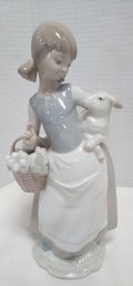Lladro Of Spain - #4835 Girl With Lamb, Circa 1980s, 10-1/2 Inches Tall     212/A3