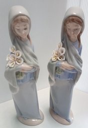 Two Lladro Of Spain Fine Porcelain Girls With Calla Lillies Standing, Ca 1980s, 9-1/2' Tall   212/A3