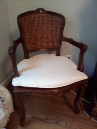 Beautiful Vintage Bergere Carved Side Chair With Cane Seating & Back With Custom Tie On Cushion