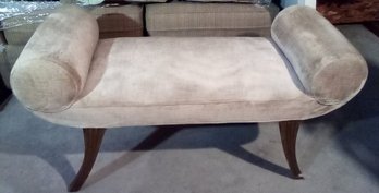 Beige Velour Bench With Wood Legs Adds A Majestic Tone To Your Space