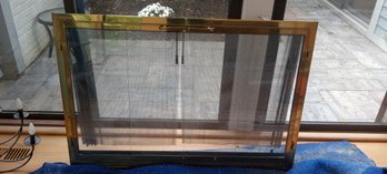 Beautiful Modern Glass Front Fireplace Screen With Lovely Brass Frame   ***