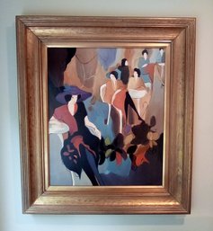 Lovely Large Framed Oil On Canvas Painting  Of Ladies In A Cafe, Signed By Artist, 'Ingres'