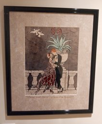 Beautiful Vintage Framed Print Titled ' Lovers And Doves' By Paula Mae Green Nice Wood Frame Matted