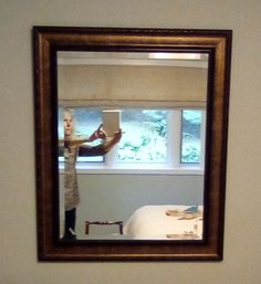 Stately Decorative Bronze Look Wood Framed Beveled Mirror Can Be Hung 2 Ways