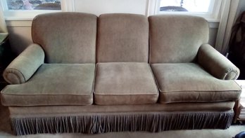 1990s Rolled Arm Sofa In The Style Of George Smith In A Dark Khaki Green / Moss Green Color