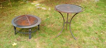 Nice Outdoor Fire Pit And Stone Top Iron Frame Pedestal Outdoor Table