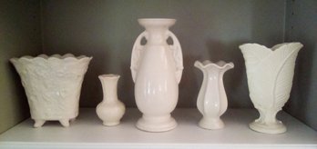 Five Sophisticated Looking White Ceramic Vases - Vintage & Contemporary