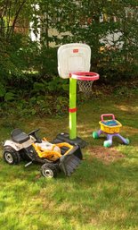 Nice Child's Outdoor Toys, Frontend Loader, Basketball Hoop, And Wheel Barrow