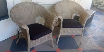 Pair Of Vintage Wicker Chairs With Cushions.