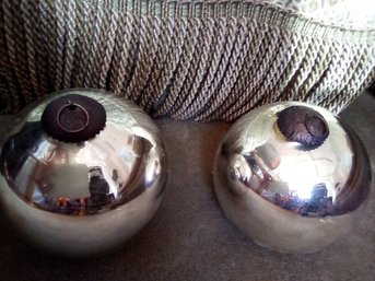 Coveted Vintage Mercury Glass Style Globes With Copper Looking Caps & Hanging Ring