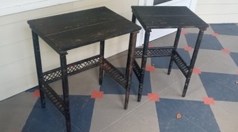 Nice Vintage Wood Top And Wicker Leg Tables